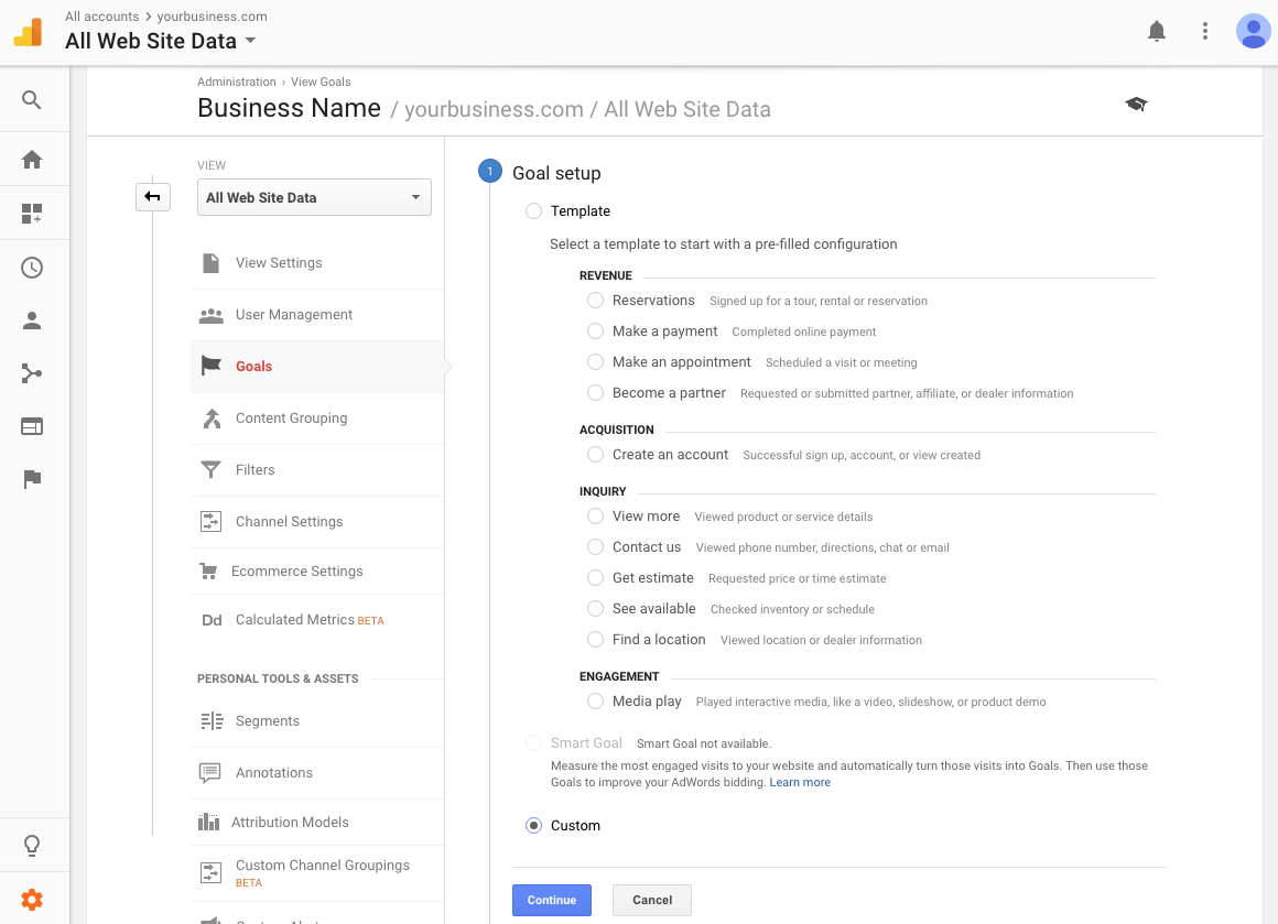 setting up goals in google analytics