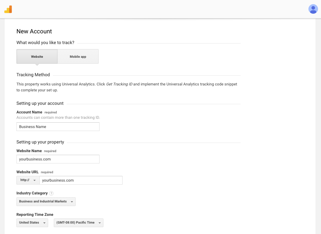 signing up with google analytics