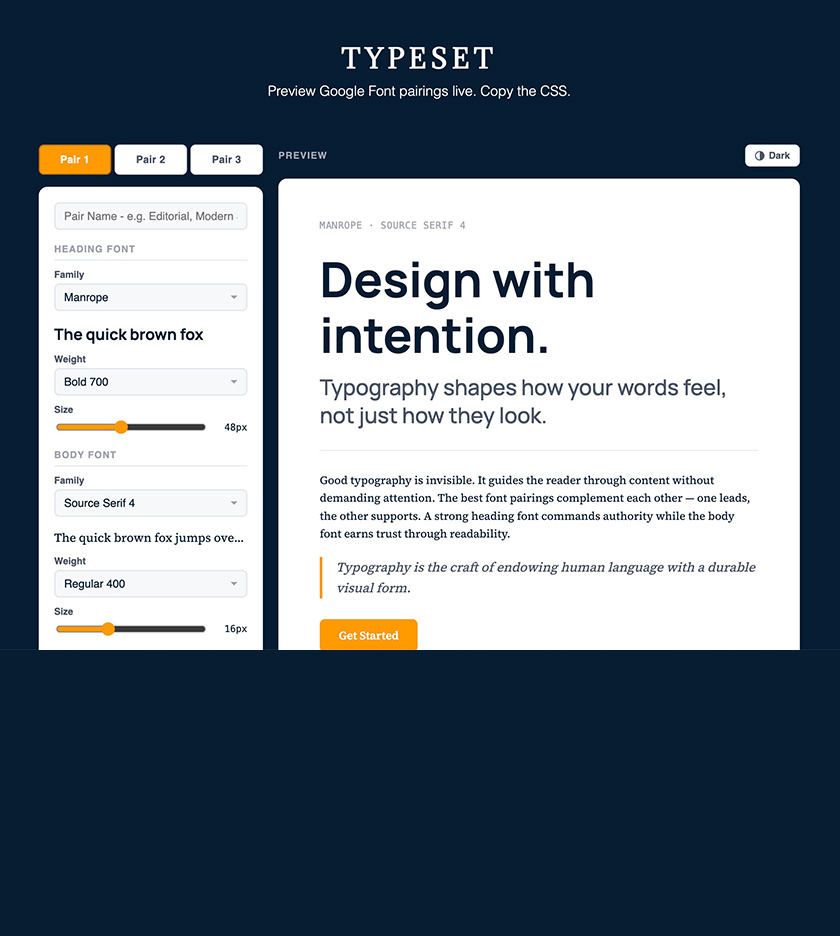 Font pairing preview tool web project thumbnail