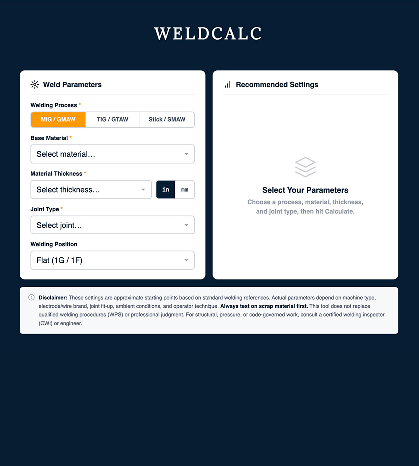 Weld Calculator web project thumbnail