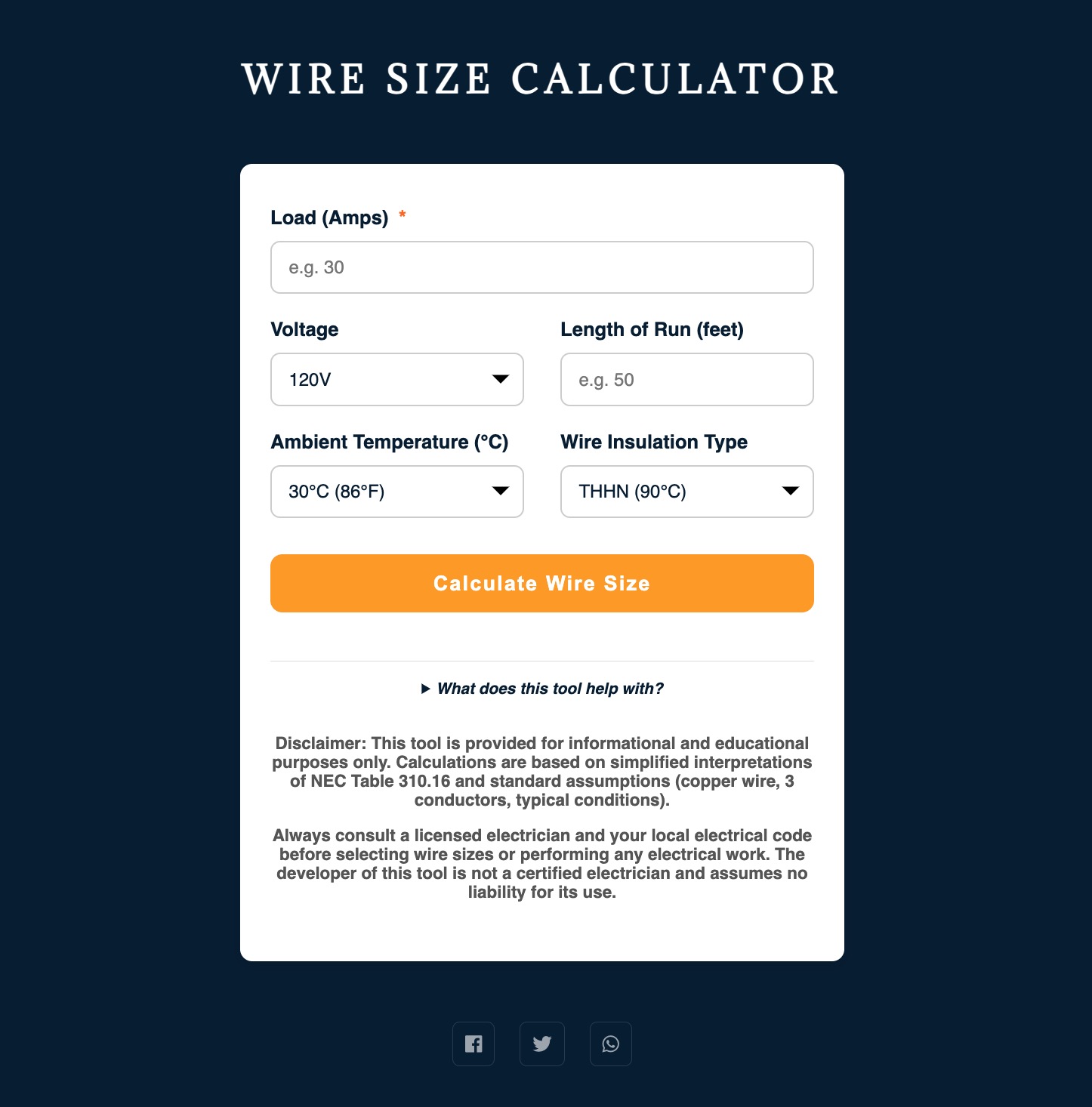 Wire Size Calculator web project thumbnail